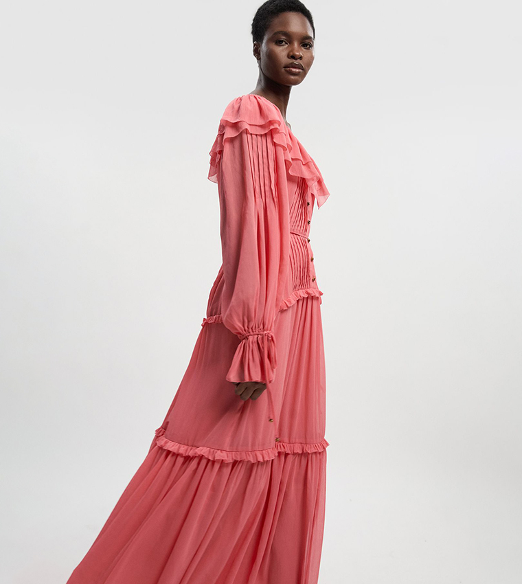 maxi dress with ruffle sleeves Ava Long Sleeve (Sale) Imported Product Measurements (Measurements Maxi Dresses Johnny Was cf-size-eu-38-us-7-5 Color:Bronze/Black
