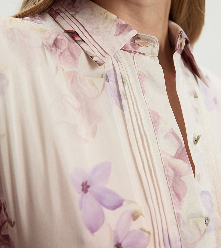 Petite Printed Silk Long Sleeves Maxi Dress