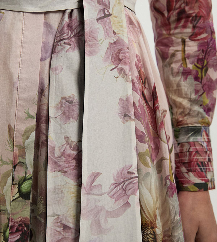 Petite Printed Silk Long Sleeves Maxi Dress