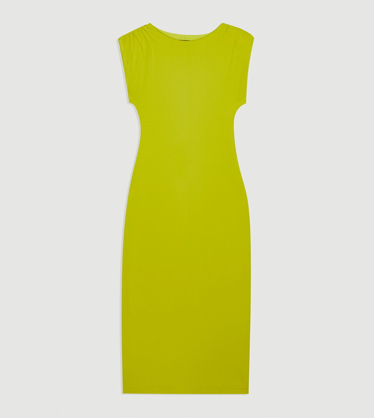 فستان ميدي بياقة مستديرة وأكمام مبطنة 