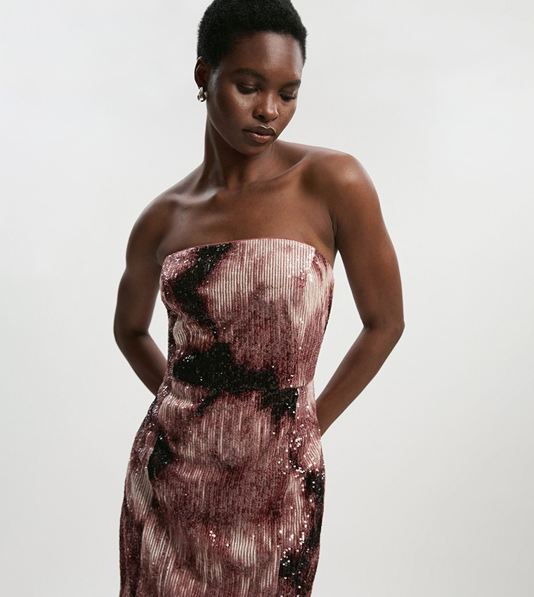 Petite Ombre Sequined Woven Midi Dress