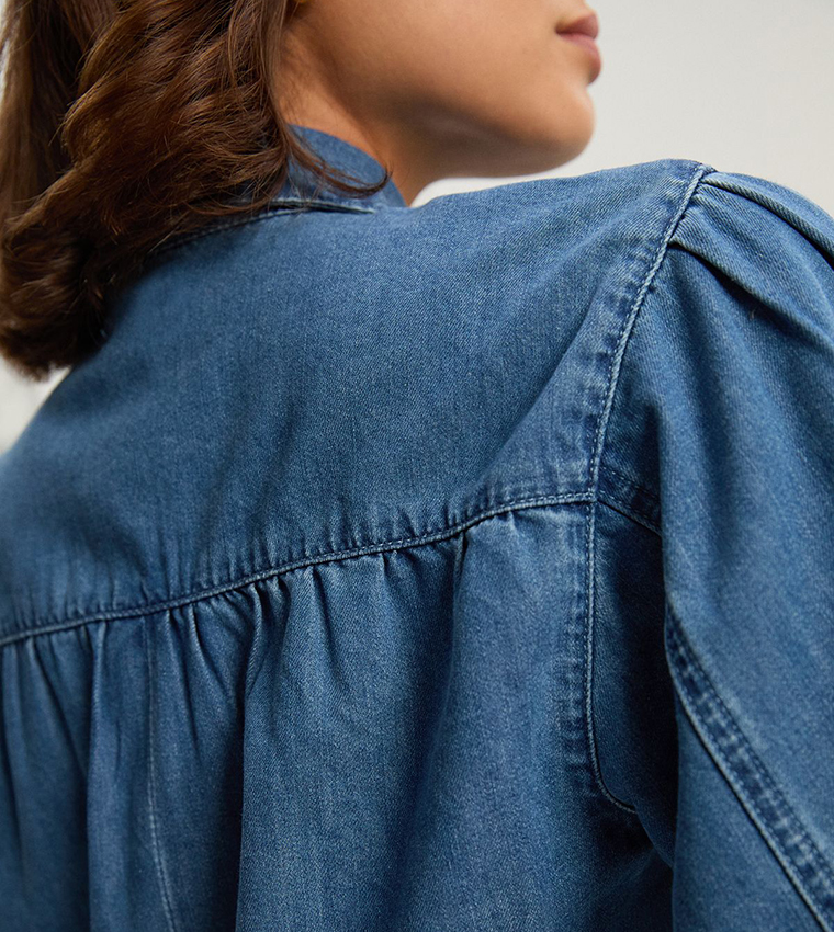 Pussybow Long Sleeves Denim Top