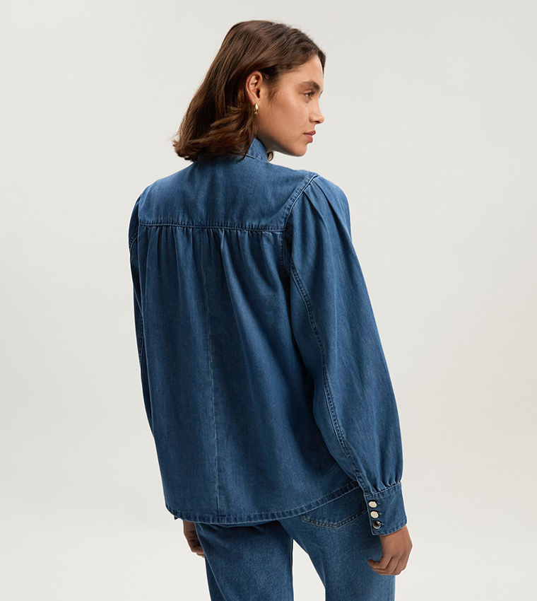 Pussybow Long Sleeves Denim Top