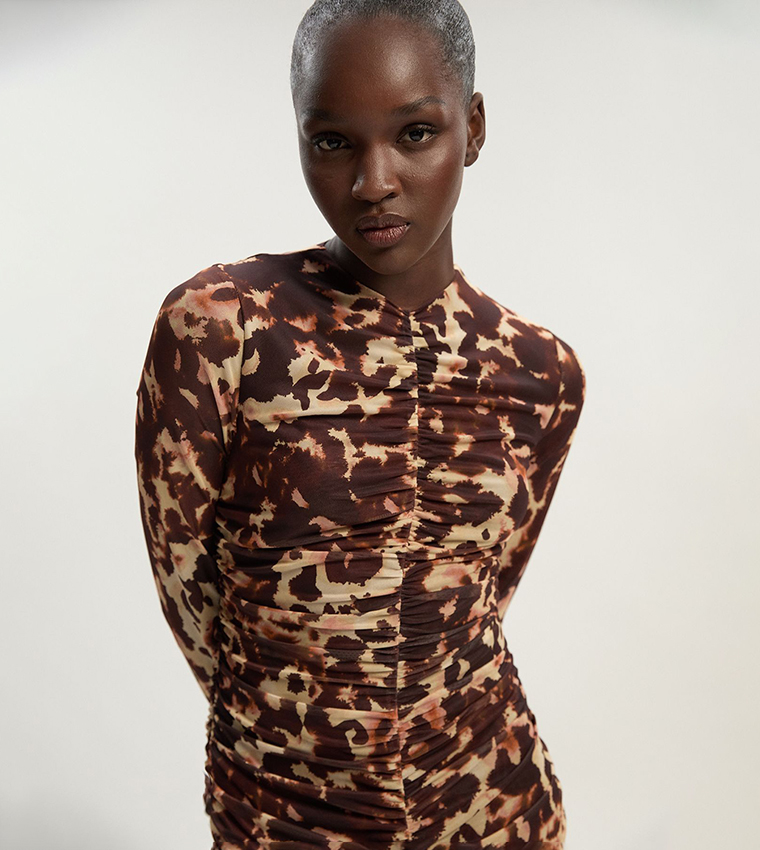 Petite Leopard Print Mesh Maxi Dress