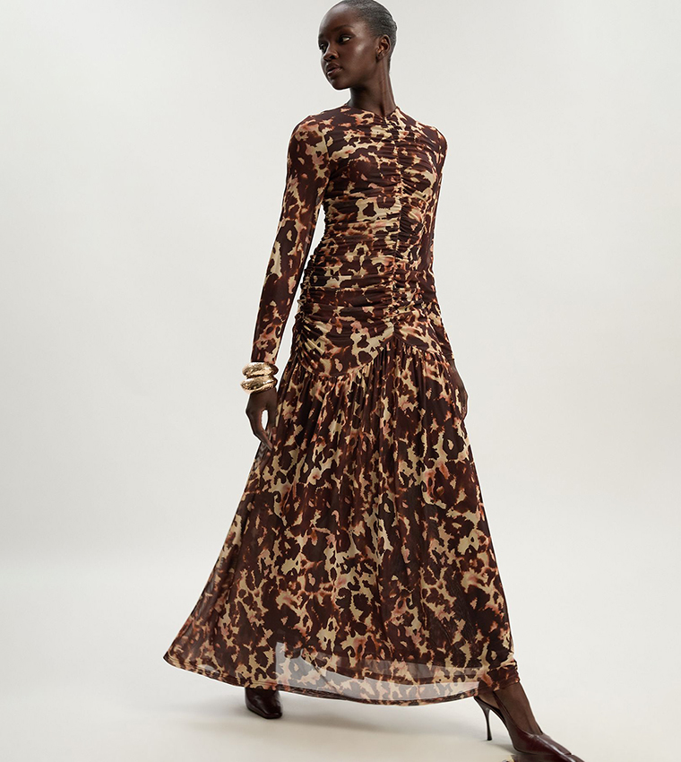 Petite Leopard Print Mesh Maxi Dress