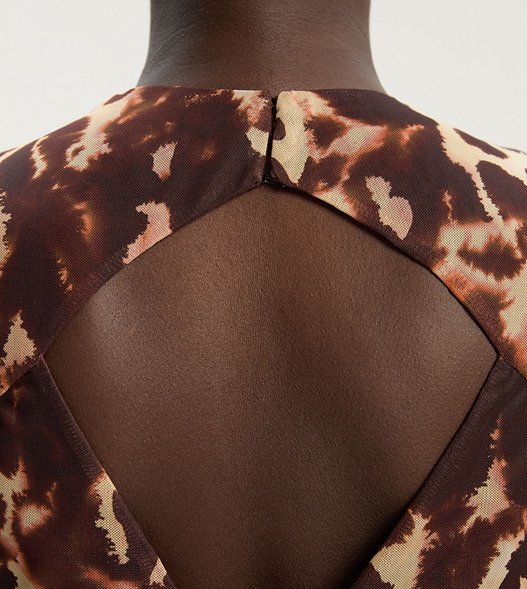 Petite Leopard Print Mesh Maxi Dress