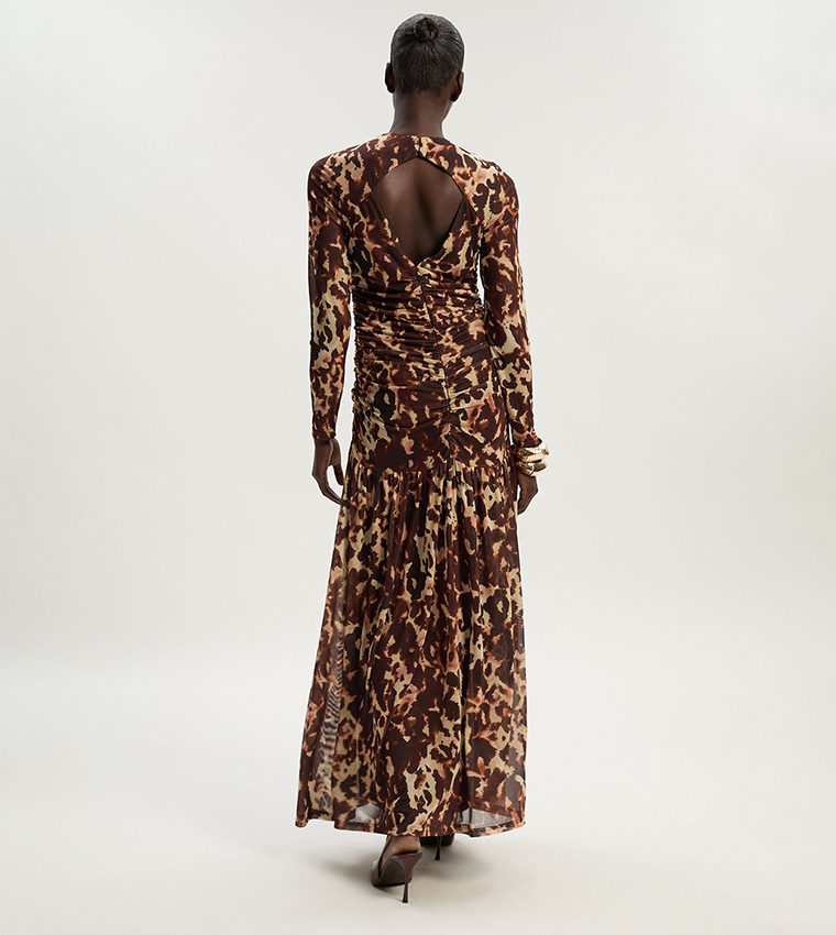 Petite Leopard Print Mesh Maxi Dress