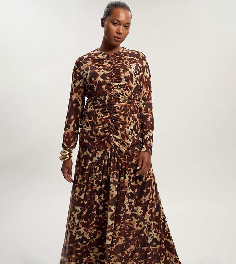 Curve Leopard Print Mesh Maxi Dress