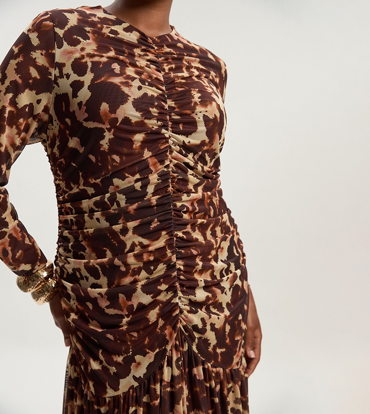 Curve Leopard Print Mesh Maxi Dress