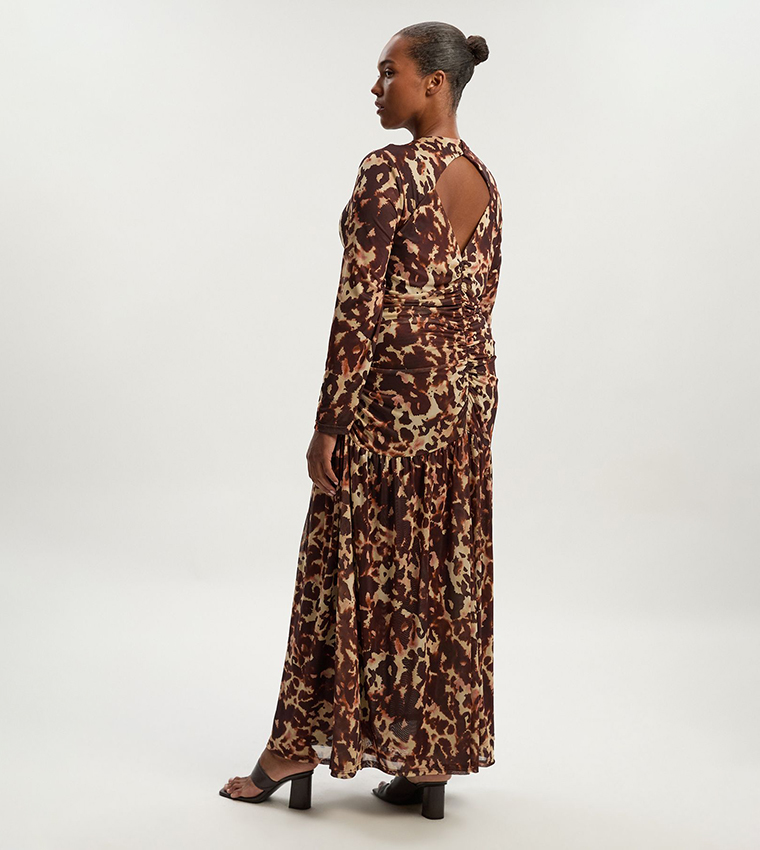 Curve Leopard Print Mesh Maxi Dress
