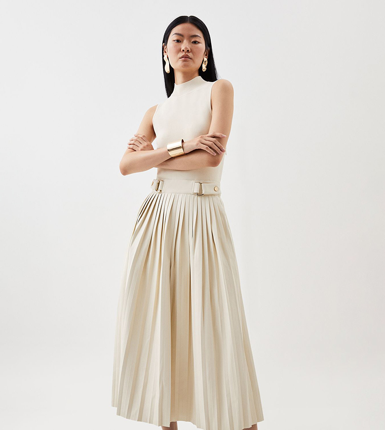 Knitted Midi Dress with PU Detailing