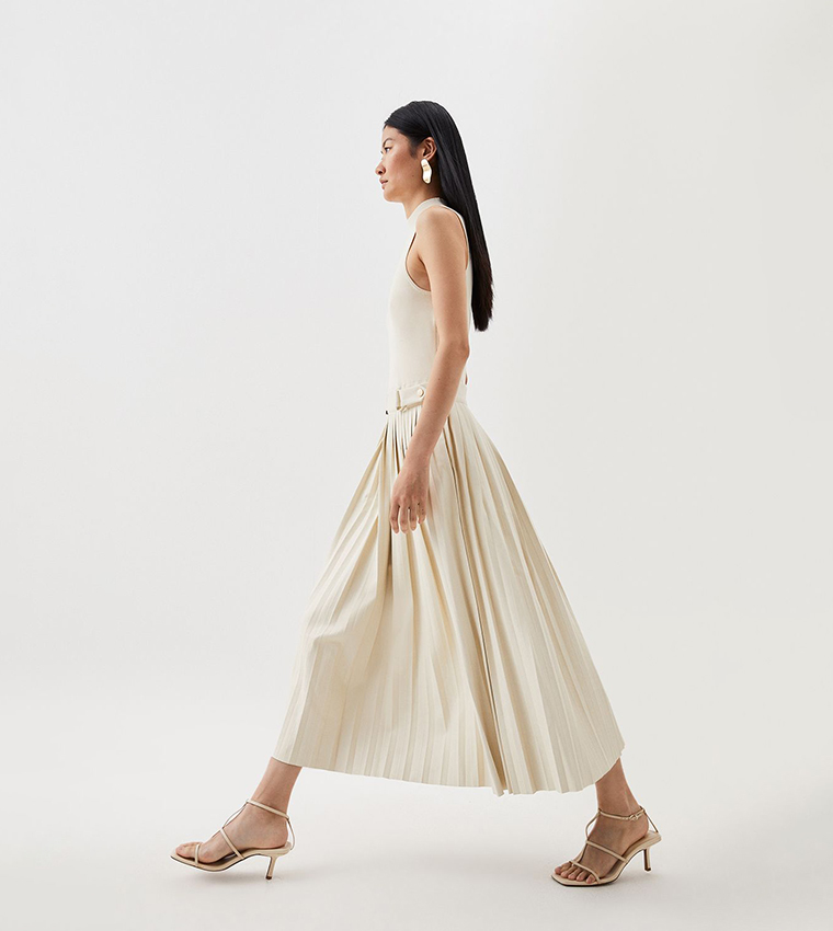 Knitted Midi Dress with PU Detailing