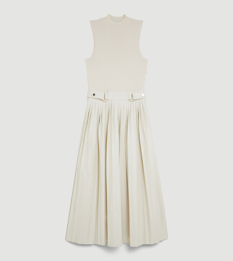 Knitted Midi Dress with PU Detailing