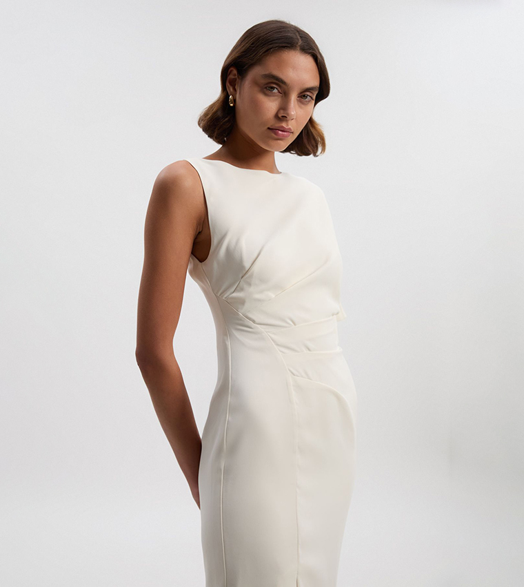 Soft Tailored Asymmetric Sleeves Midi Dress