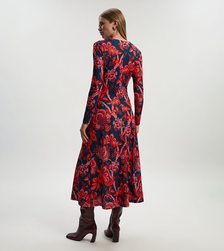 Paisley Floral Printed Jersey Crepe Twist Maxi Dress