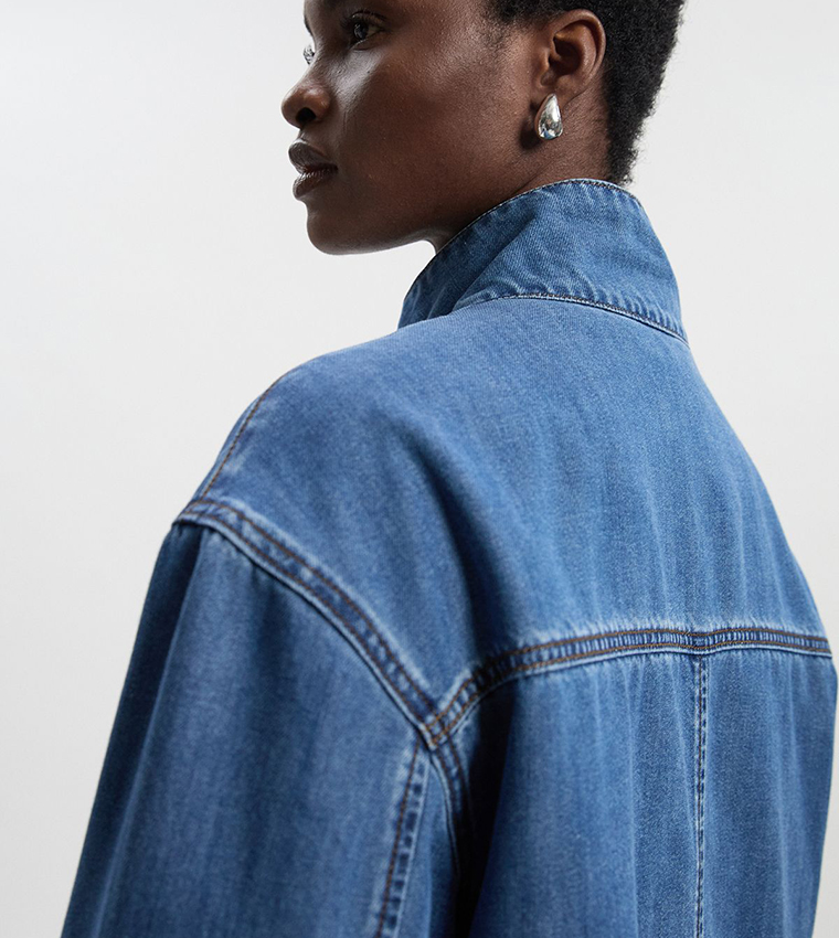 Pocket Detail High Neck Denim Jacket