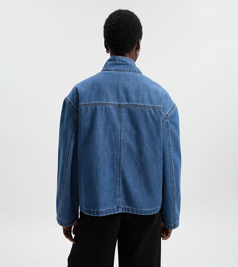 Pocket Detail High Neck Denim Jacket