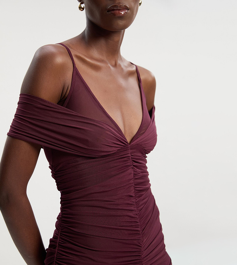 Mesh Plunge Strappy Detail Midaxi Dress