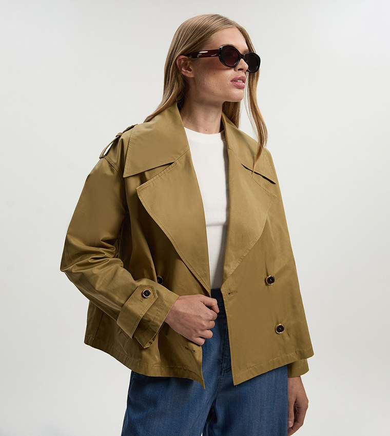 Cotton Relaxed Short Trench Coat