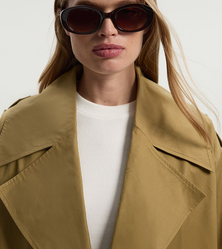Cotton Relaxed Short Trench Coat