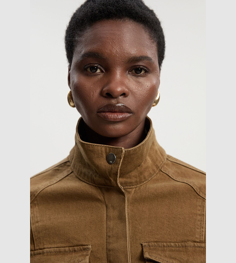 Washed Utility Belted Denim Jacket