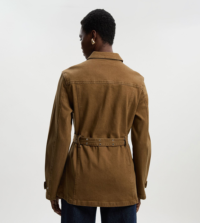 Washed Utility Belted Denim Jacket