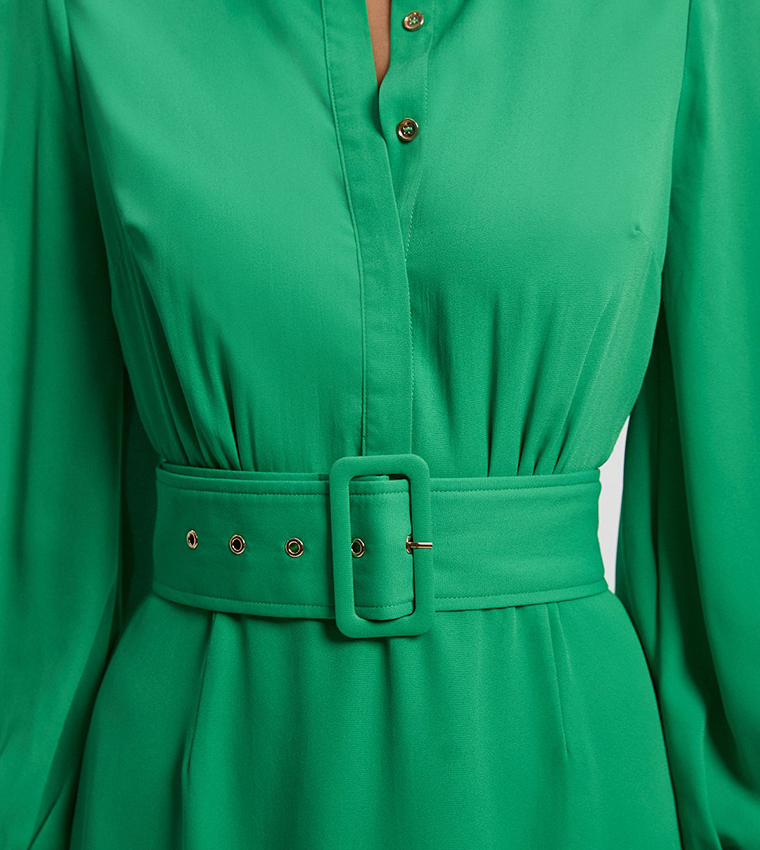 Georgette Belted Woven Belted Midi Dress