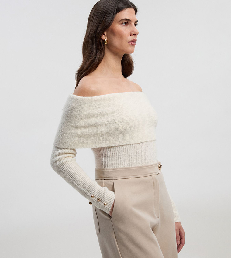 Wool Blend Cosy Bardot Knit Jumper