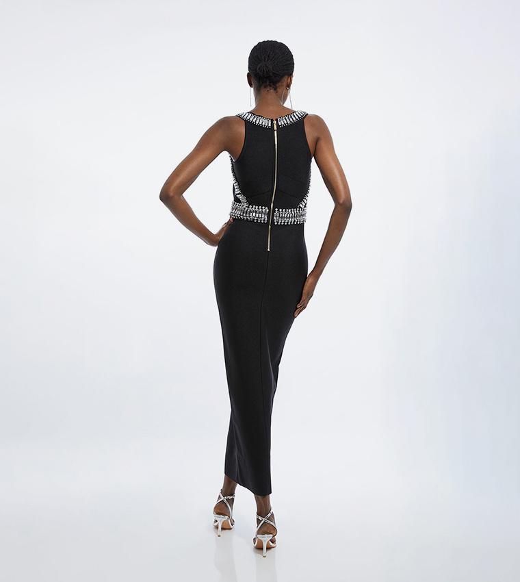 Bandage Figure Form Knit Embellished Maxi Dress