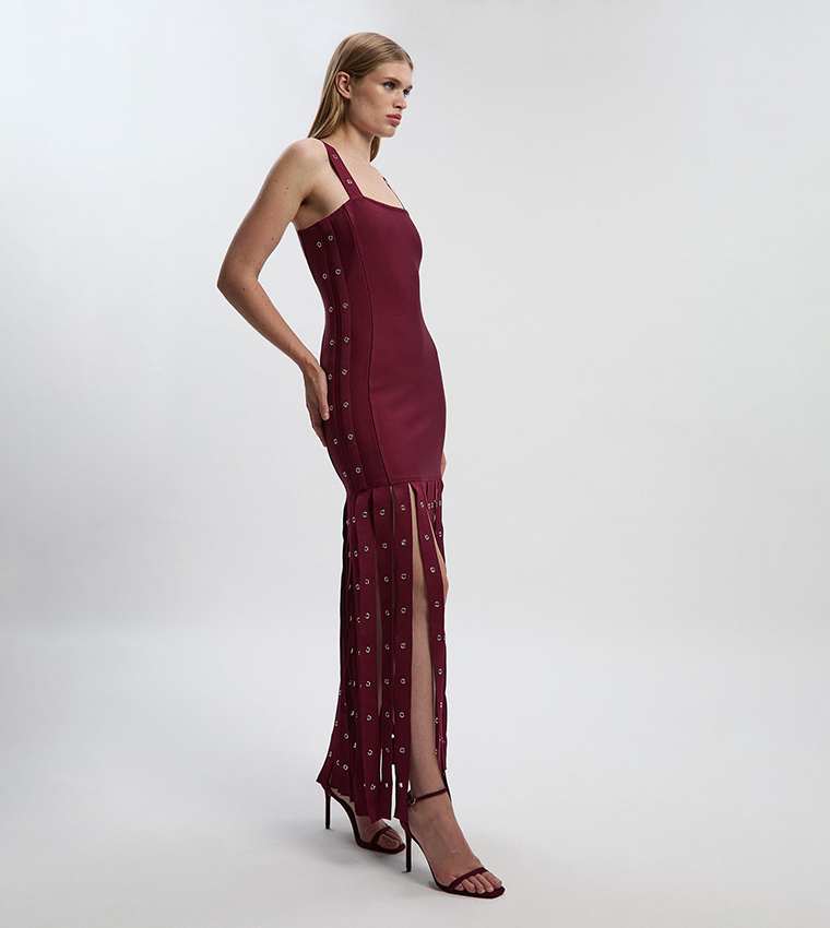 chinese dress ladies Karen Millen Red Petite Crystal Beaded Strappy Woven Maxi Dress UK 6