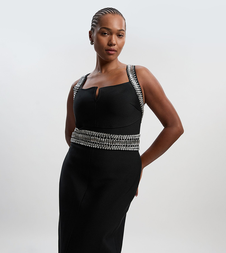 Curve Bandage Figure Form Knit Embellished Maxi Dress