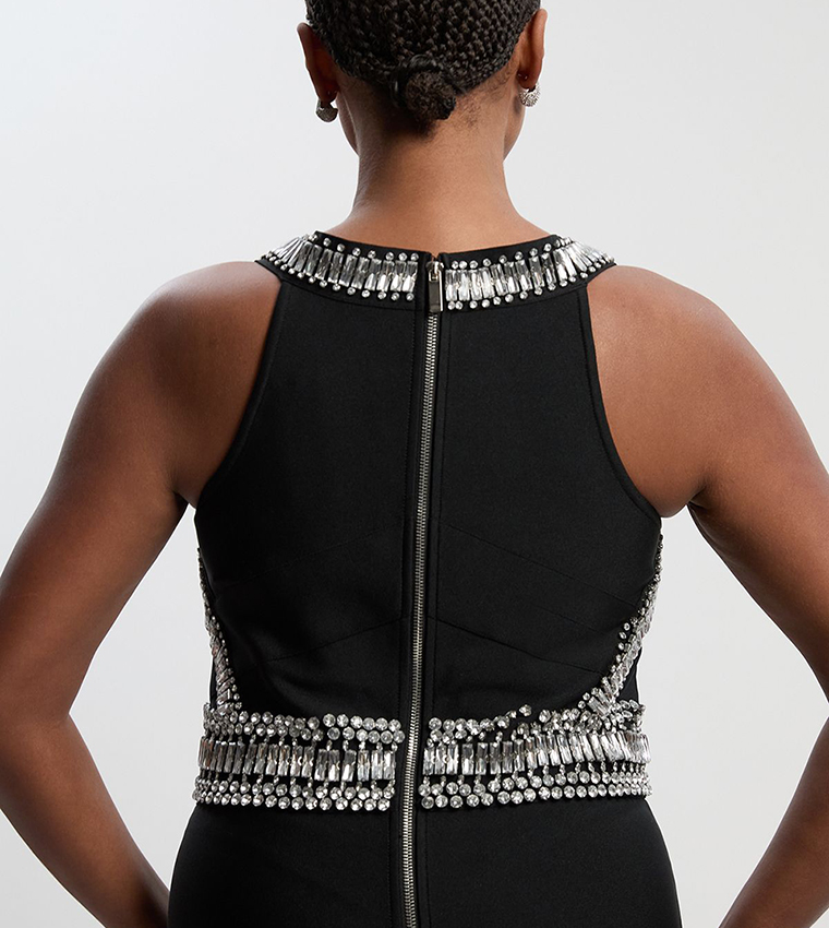 Curve Bandage Figure Form Knit Embellished Maxi Dress