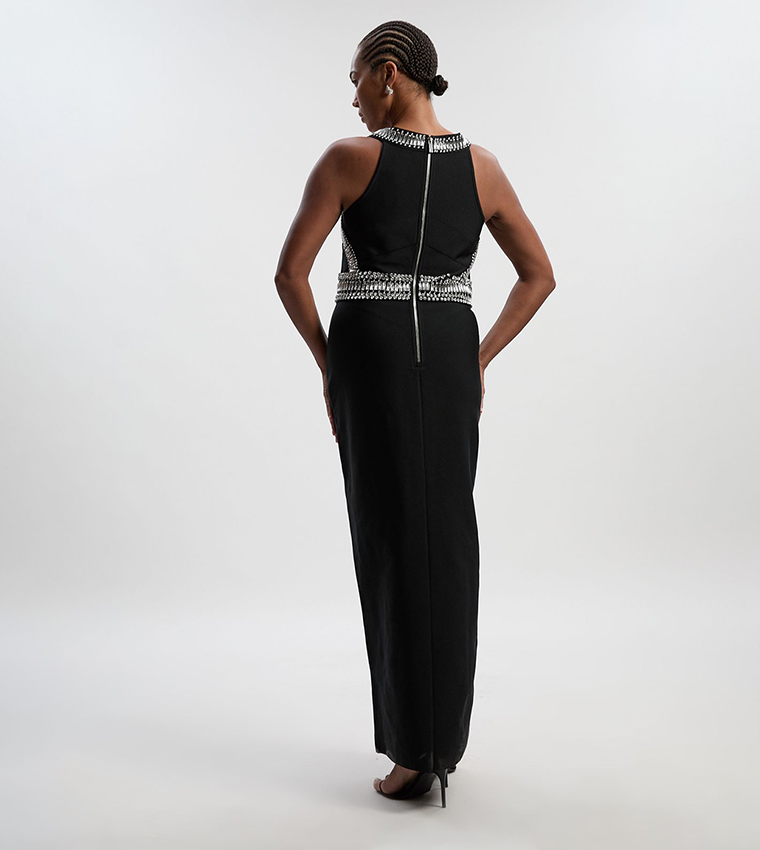 Curve Bandage Figure Form Knit Embellished Maxi Dress