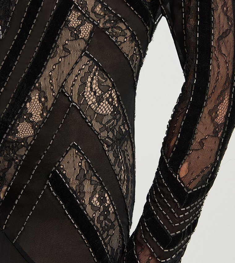 فستان ماكسي مخمل كم طويل 