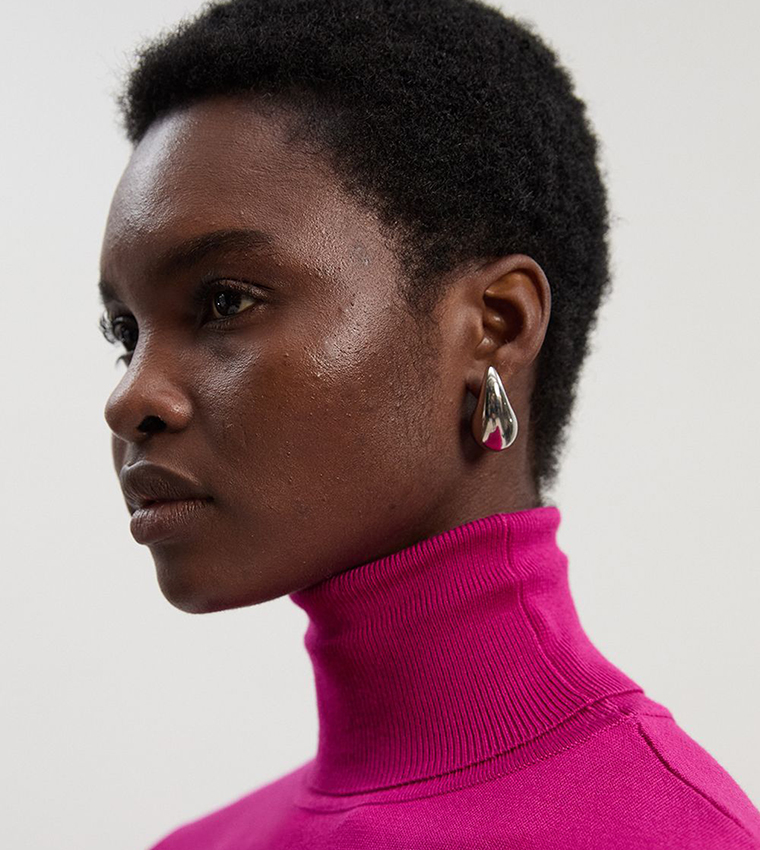 Viscose Blend Roll Neck Thumbhole Cuff Knit Mini Dress