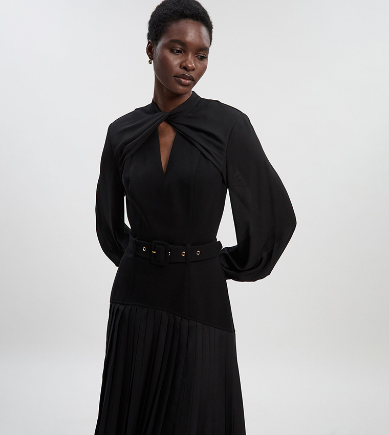 Ponte and Georgette Mix Cut-Out Detail Midi Dress