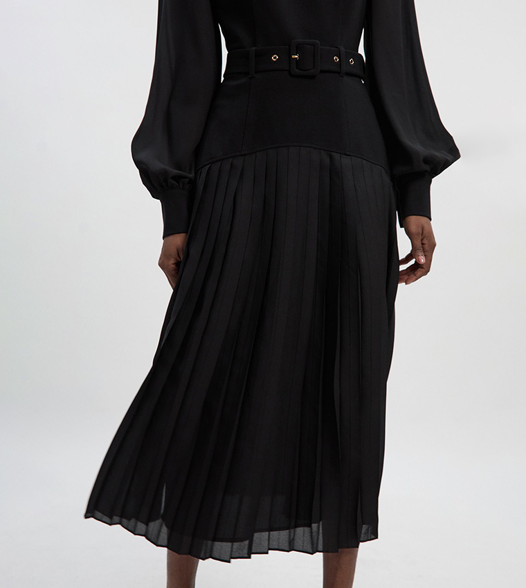 Ponte and Georgette Mix Cut-Out Detail Midi Dress