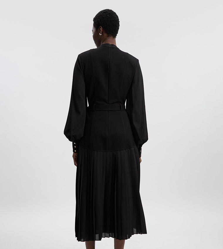 Ponte and Georgette Mix Cut-Out Detail Midi Dress