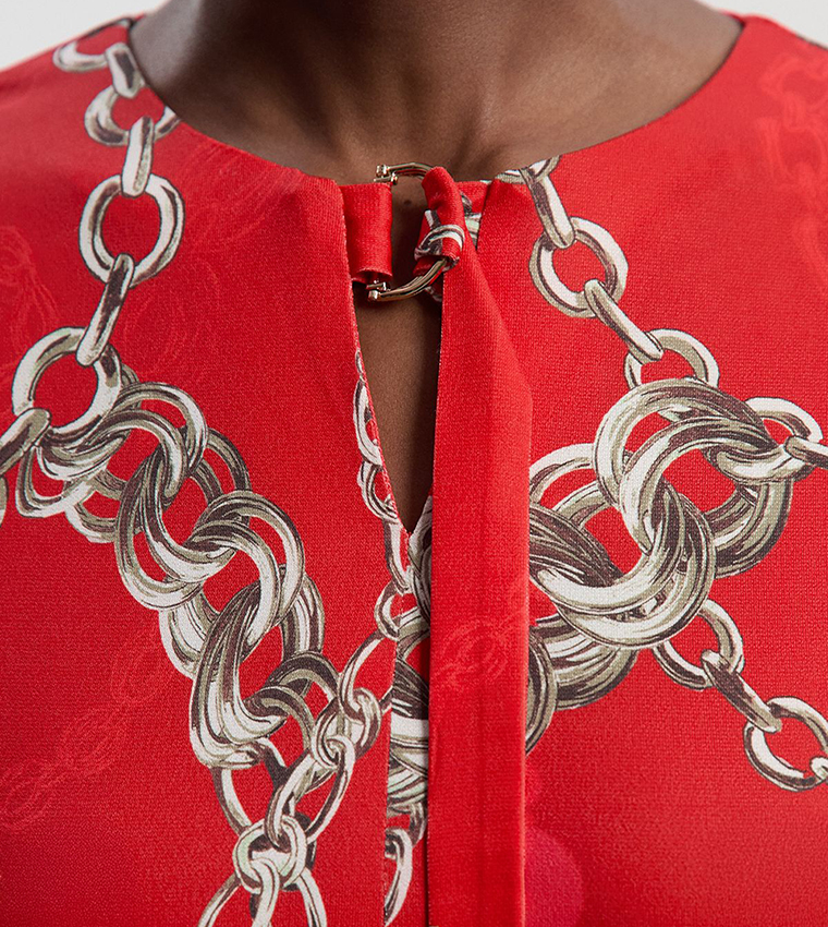 Chain Print Crepe Mini Dress