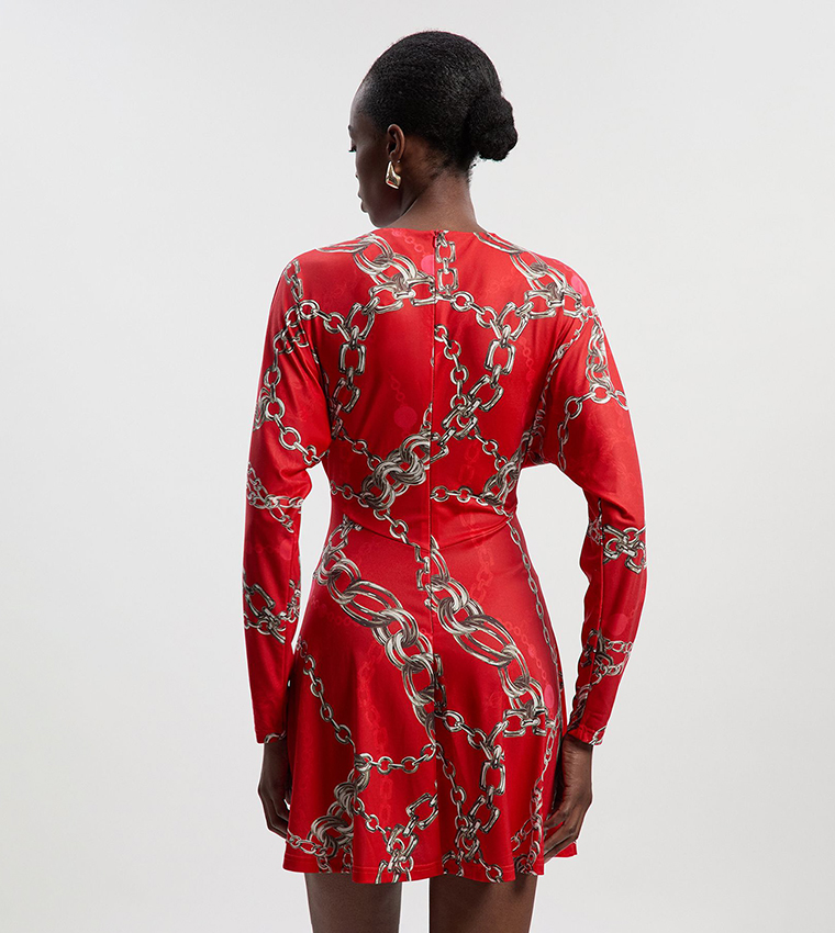 Chain Print Crepe Mini Dress