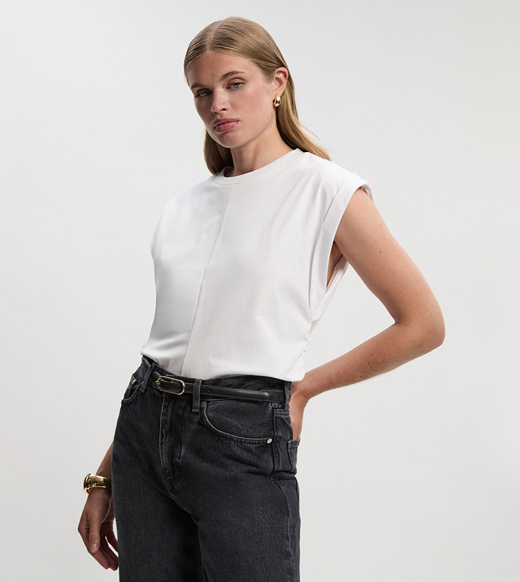 Solid Cotton Ruched Detail T-Shirt