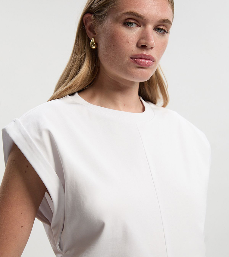 Solid Cotton Ruched Detail T-Shirt