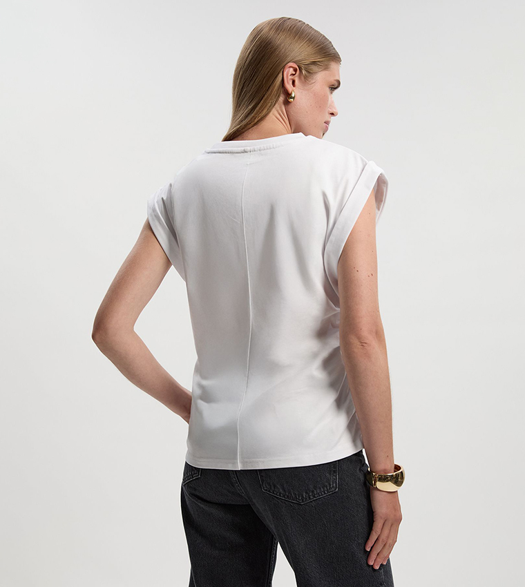 Solid Cotton Ruched Detail T-Shirt