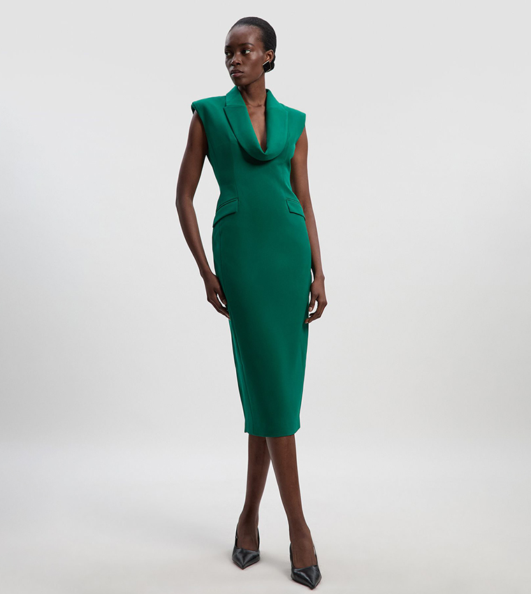 Buy Karen Millen Tall Polished Tailored Cowl Neck Sleeveless Midi Dress In Green | 6thstreet Saudi Arabia Buy Karen Millen Tall Polished Tailored Cowl Neck Sleeveless Midi Dress In Green | 6thstreet Saudi Arabia