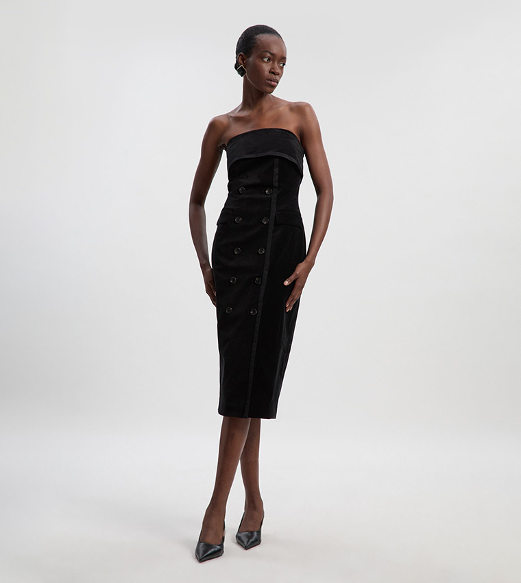 karen millen black dress KarenMillen Forever Structured Crepe Belted Forever Midi Distinctive asymmetric neckline with elegant cut Karen Millen Satin Bandage Cocktail