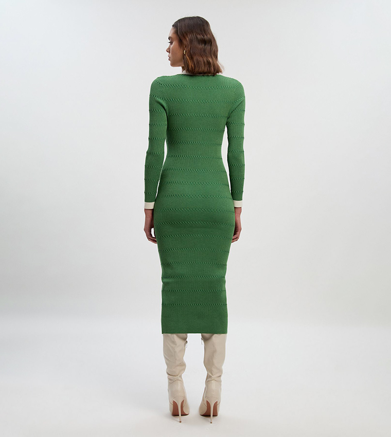 Burgundy Long Sleeve Midi Knit Dress Green Knit Dress Long Sleeve Midi Ally  Fashion