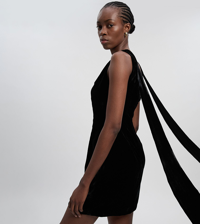 Buy Karen Millen Back Ties Velvet Woven Mini Dress In Black | 6thStreet Oman