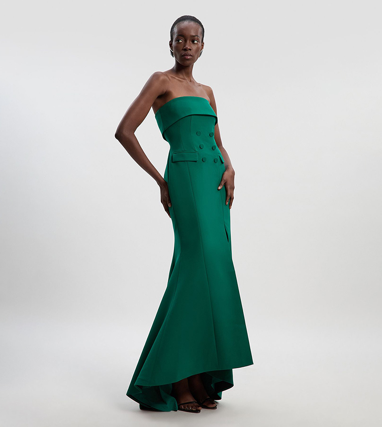 Buy Karen Millen Petite Polished Tailored Bandeau Tux Maxi Dress In Green