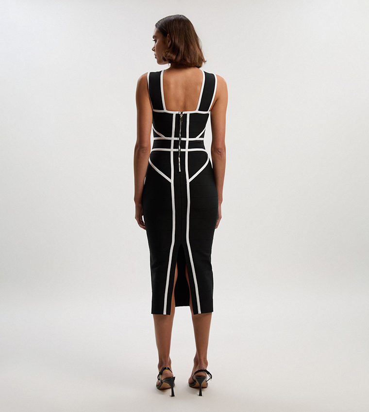 Buy Karen Millen Bandage Knit Contrast Cross Front Dress In Black |  6thStreet Bahrain