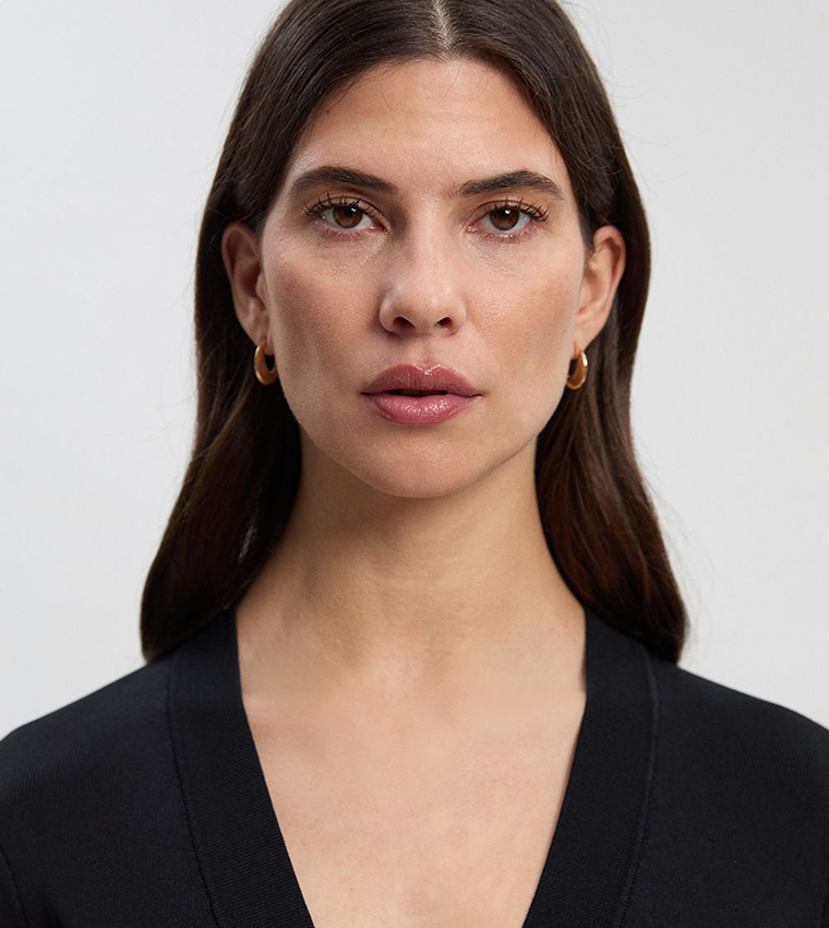 Figure Form PU Mix Tab Detail Pleated Knit Midi Dress